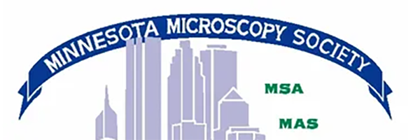 Stylized Minneapolis skyline with a banner reading "Minnesota Microscopy Society".